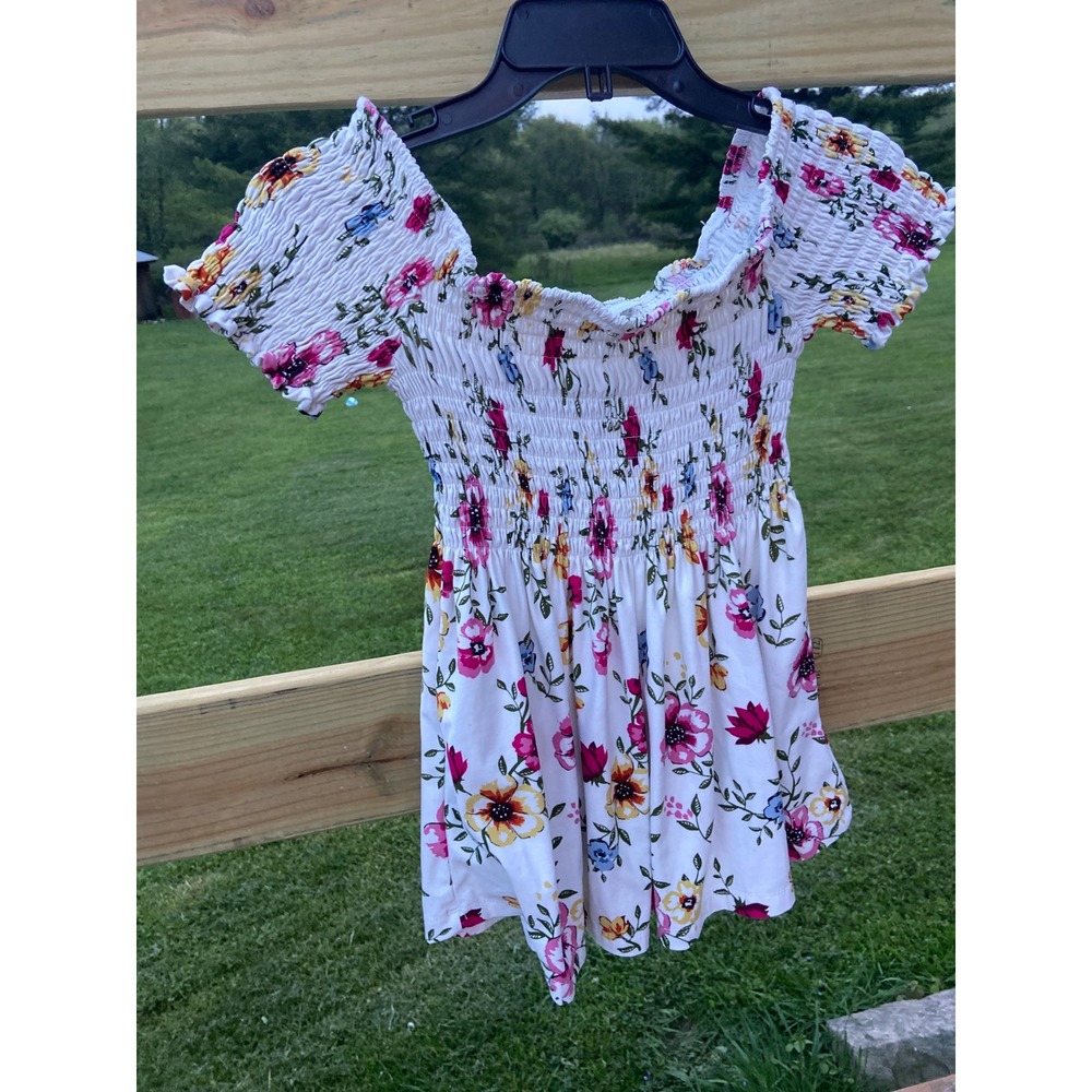 Bobbie Brooks Womens XL Floral Smocked Off The Shoulder Peplum Top White Pink